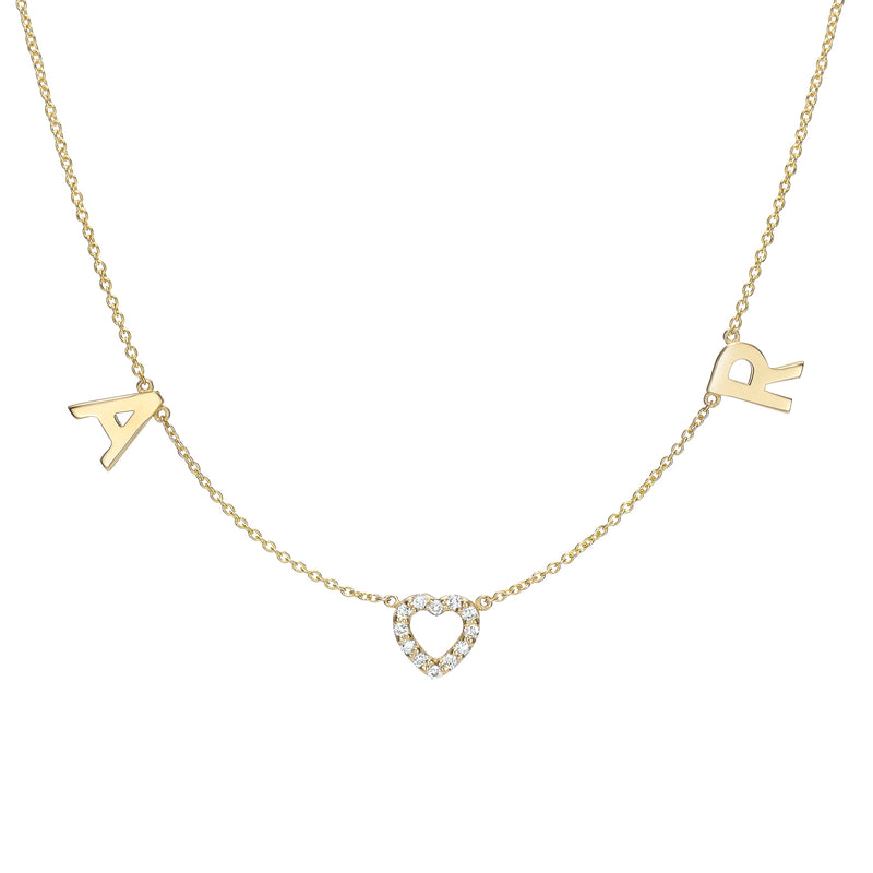 Diamond Heart Double Letter Necklace