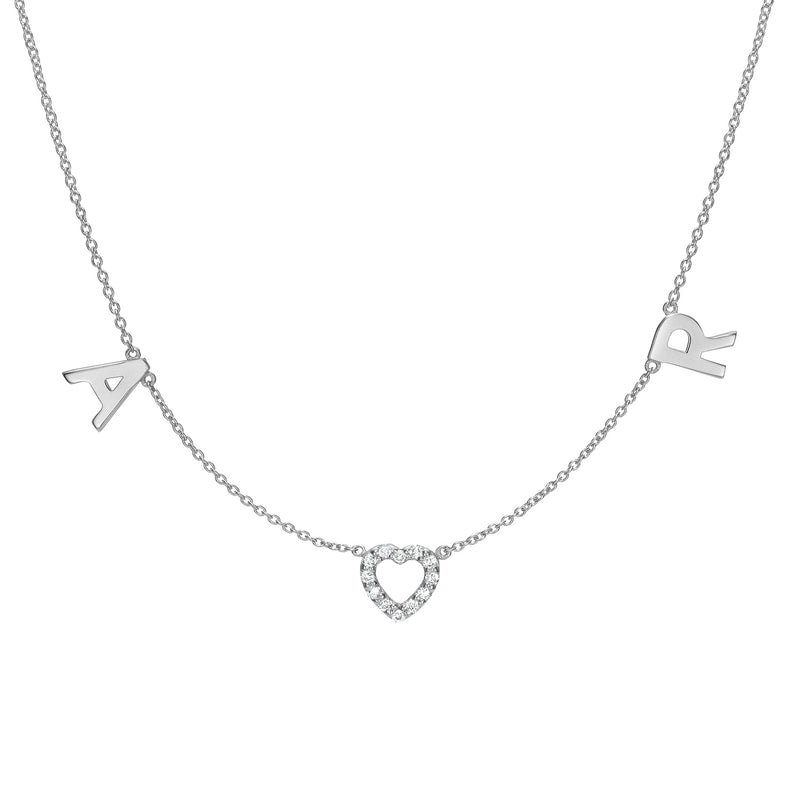 Diamond Heart Double Letter Necklace