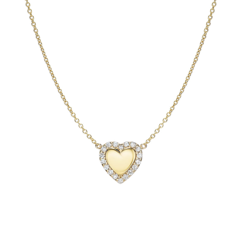 Diamond Hugged Gold Heart Necklace