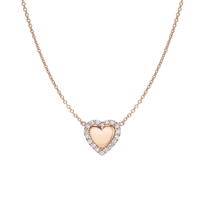 Diamond Hugged Gold Heart Necklace