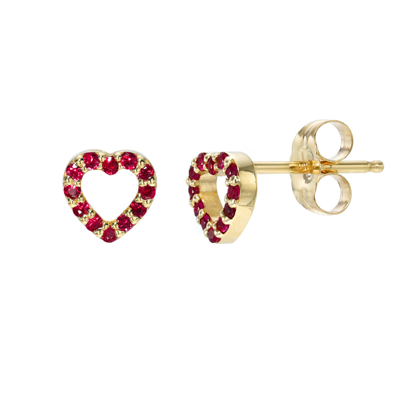 Ruby Heart Stud Earrings