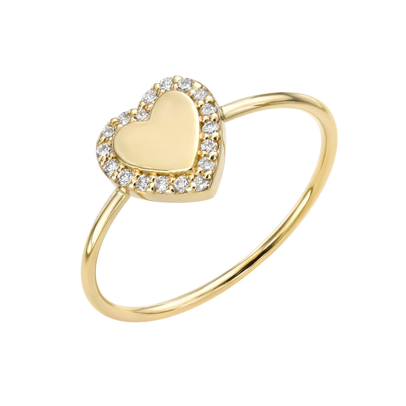 Diamond Hugged Gold Heart Ring